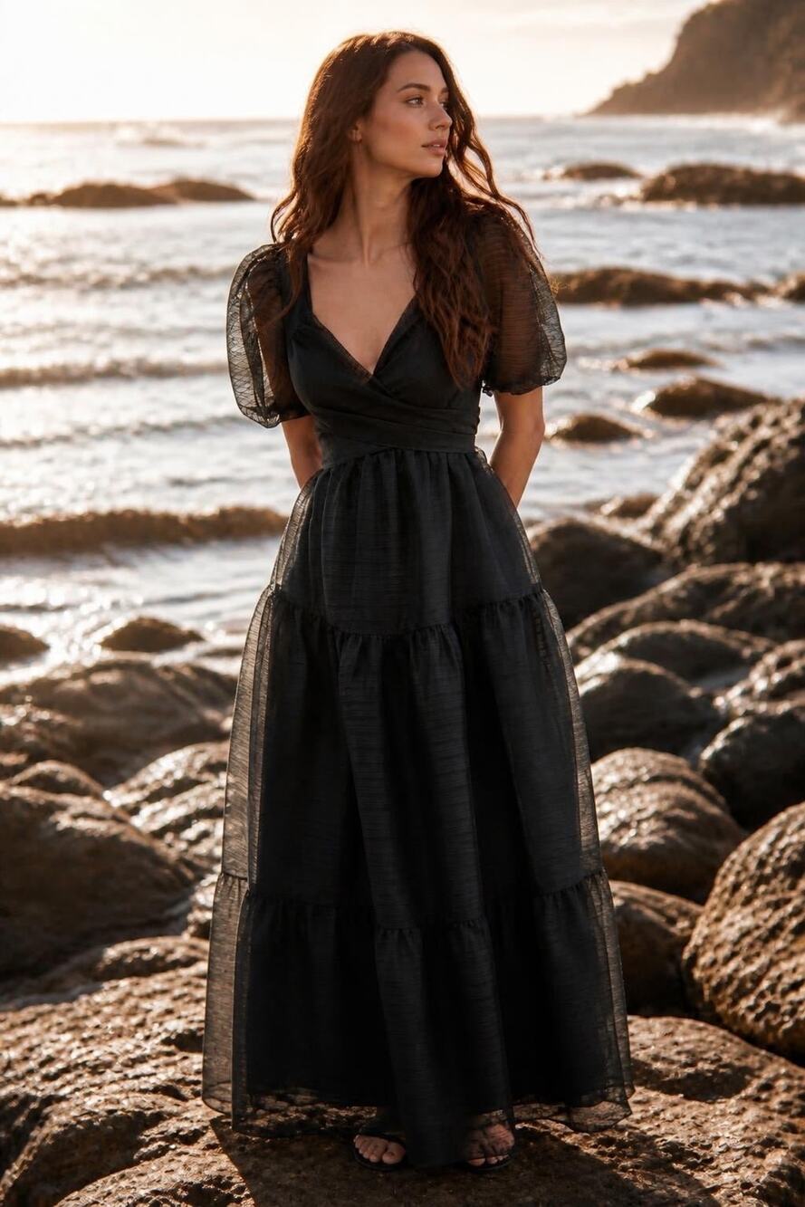 Free People Size 4 Hailey Feminine Midi Dress Black NWOT